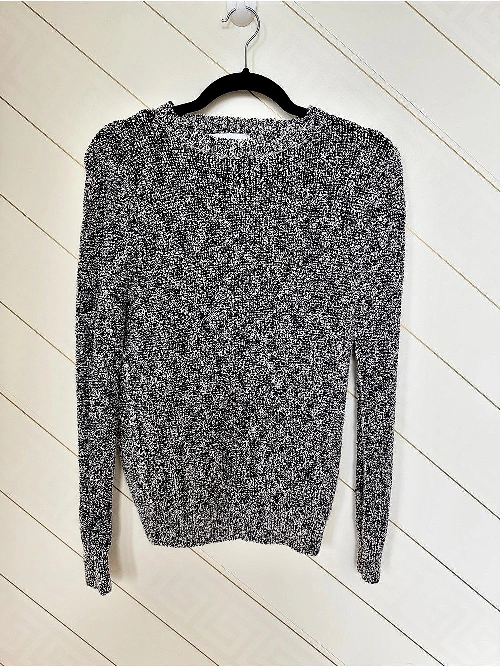 A.L.C Black and White Boucle Knit Sweater Crew Neck Long Sleeve Size S